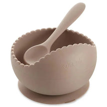 Ali + Oli Suction Bowl & Spoon (Taupe) Wavy Edge Image 1