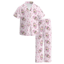 Auraquise - Labubu Print Fall Pajama Set Soft & Cozy Short Sleeve & Long Pants, Pink Image 1
