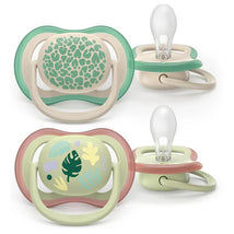 Avent 2Pk Ultra Air Pacifier 6-18M, Tropical Leaf/Leopard Image 1