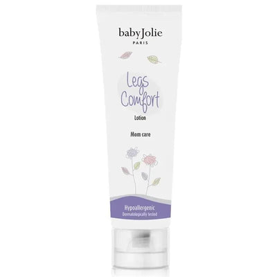 Baby Jolie Mom Care Comfort Legs lotion, 6 oz, with a hypoallergenic formula and floral design on the label.