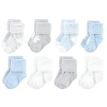 Baby Vision 8Pk Unisex Baby Cotton Rich Newborn & Terry Socks, Blue Star, 12/24M Image 1