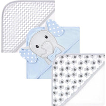 Baby Vision - Hudson Baby Unisex Baby Cotton Rich Hooded Towels, White Dots Gray Elephant Image 1