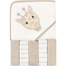 Baby Vision - Hudson Baby Unisex Baby Hooded Towel and Five Washcloths, Modern Giraffe Image 1