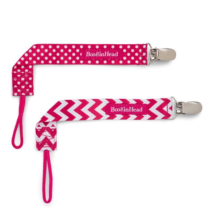 Booginhead Pacifier Clips - 2-Pack - Pink Dots & Chevron