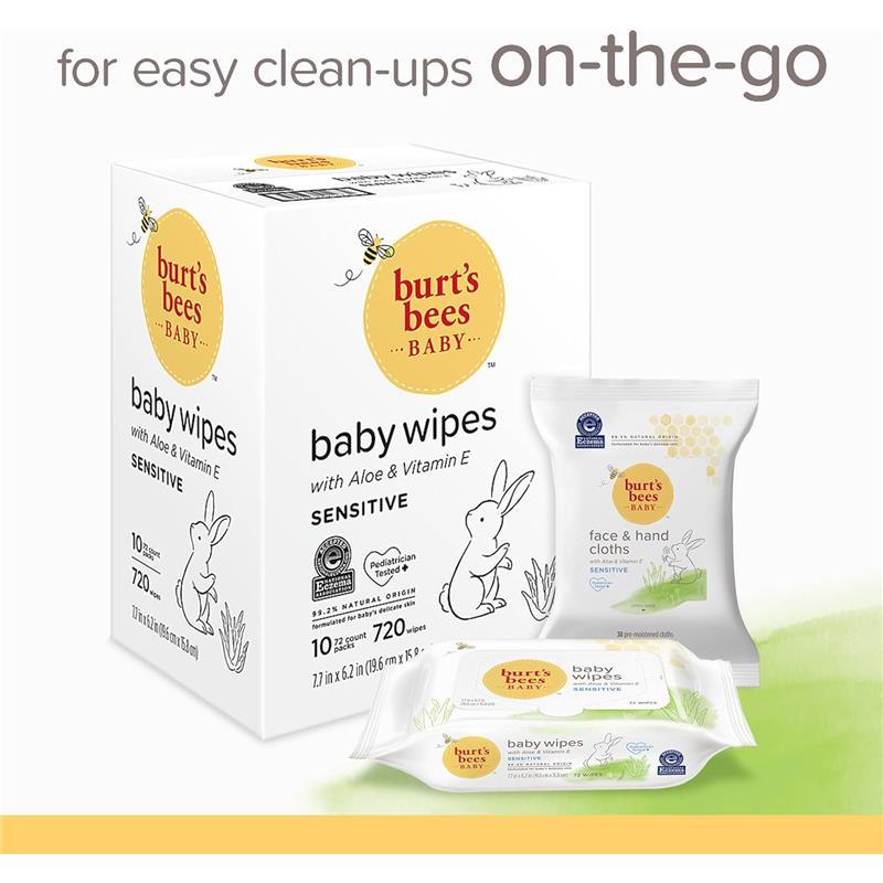 Burt’s Bees - Unscented Natural Baby Wipes for Sensitive Skin, 72 Wipes 10 Pack Image 7