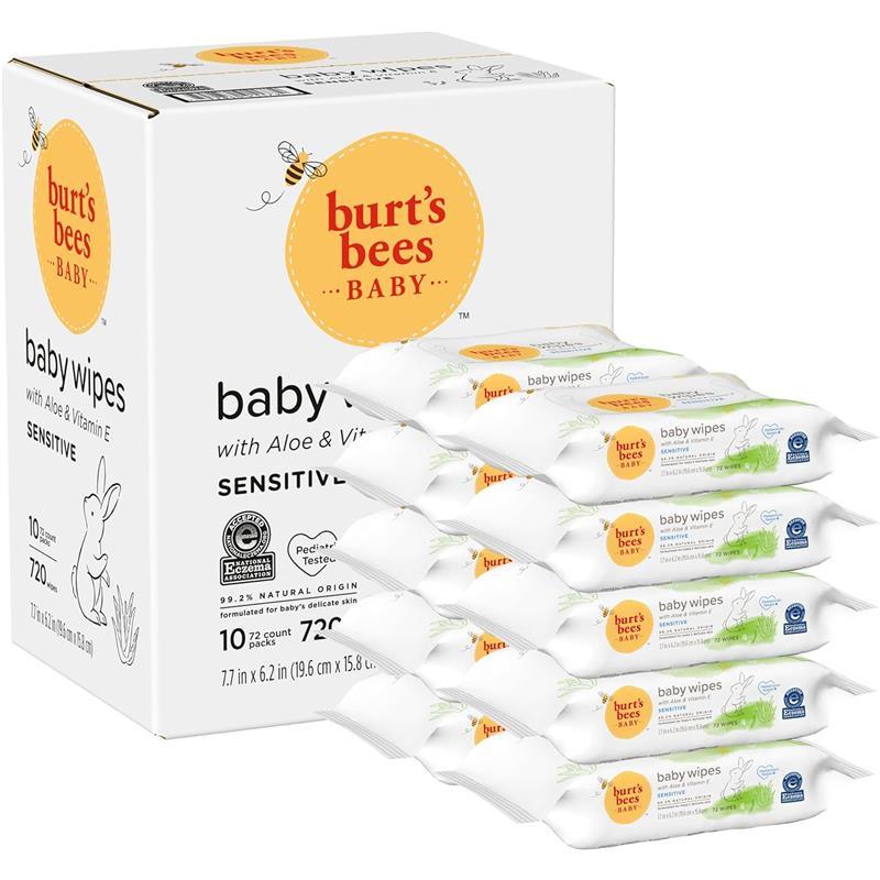 Burt’s Bees - Unscented Natural Baby Wipes for Sensitive Skin, 72 Wipes 10 Pack Image 9