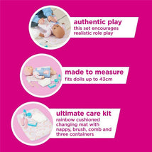 Casdon - Ultimate Care Kit for Dolls with Rainbow Cushioned Changing Mat, Nappy, Brush, Comb, and Containers - Ages 3 plus Image 2