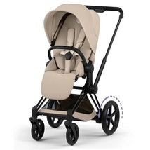 Cybex E-Priam Stroller, Matte Black Frame/Cozy Beige Lux Seat Image 1