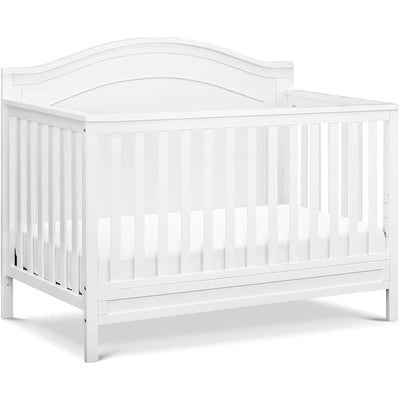 DaVinci Charlie 4-In-1 Convertible Baby Crib in white, featuring slatted sides and an arched top design.