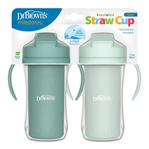 Dr. Brown 10 Oz Insulated Straw Cup, Green, 2Pk Image 1