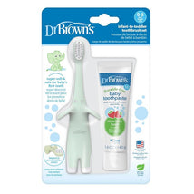 Dr. Brown’s Infant-to-Toddler Training Toothbrush Set, Mint Elephant with Fluoride-Free Strawberry Baby Toothpaste Image 1