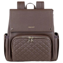 Brown Luna Diaper Bag by Enya Mond, featuring a quilted front pocket and gold-tone zippers.