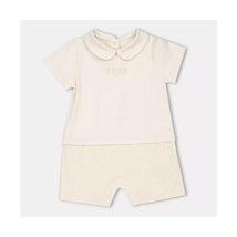 Fendi Baby - Short Sleeve Romper With Logo Beige Image 1