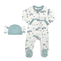 Finn + Emma Footie & Hat Clouds, Cream/Green Image 1