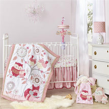Happi by Dena Woodland Couture Forest Animals 3 Piece Crib Bedding Set - Pink/White Image 1