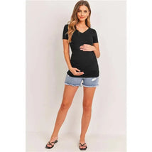 Hello Miz - Maternity Top Basic High V-Neck With Ruched Side Detail, Black Image 1