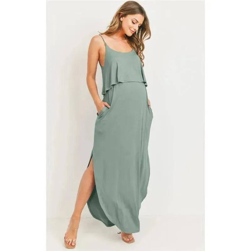 Hello Miz - Solid Maternity Nursing Maxi Dress, Sage | MacroBaby Hello Miz - Solid Maternity Nursing Maxi Dress, Sage | MacroBaby