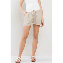 Hello Miz - Solid Maternity Shorts With Pockets And Drawstring, Oatmeal Image 1