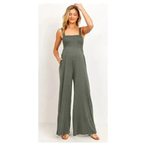 Hello Miz - Square Neck Smocked Maternity Flared Jumpsuit, Olive Image 1