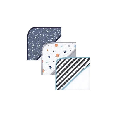 Hudson Baby - 3Pk Space Baby Cotton Rich Hooded Towels Image 1