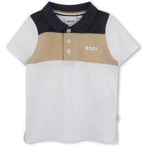 Hugo Boss Baby - Boy Colorblock Short Sleeve Polo White, Beige And Navy Image 1