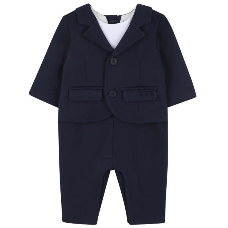 Hugo Boss Baby Boy Suit-Style Romper, Navy Blue
