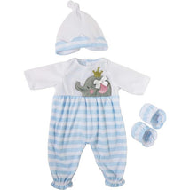 JC Toys - Berenguer Boutique Baby Doll Outfit, Blue Striped Long Onesie with Headband, and Booties, Ages 2+ Image 1