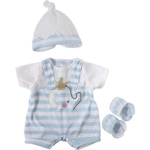 JC Toys - Berenguer Boutique Baby Doll Outfit, Blue Stripes and White Overall Shorts with Headband, and Booties, Ages 2+  Image 1