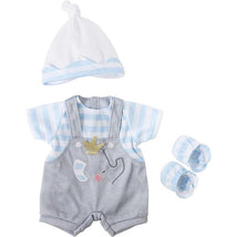 JC Toys - Berenguer Boutique Baby Doll Outfit, Gray Overall Shorts with Blue Stripes, Ages 2+  Image 1