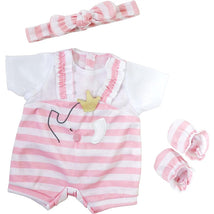 JC Toys Berenguer Boutique Baby Doll Outfit - Pink Stripes and White Overall Shorts Image 1