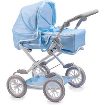 JC Toys - Berenguer Boutique, Deluxe Foldable Baby Doll Stroller with Canopy, Blue Image 1