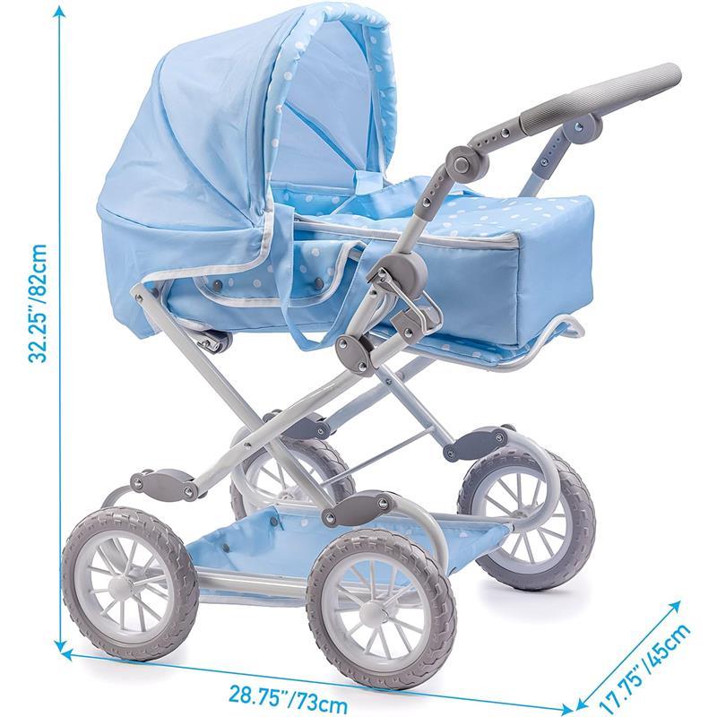 JC Toys - Berenguer Boutique, Deluxe Foldable Baby Doll Stroller with Canopy, Blue Image 3