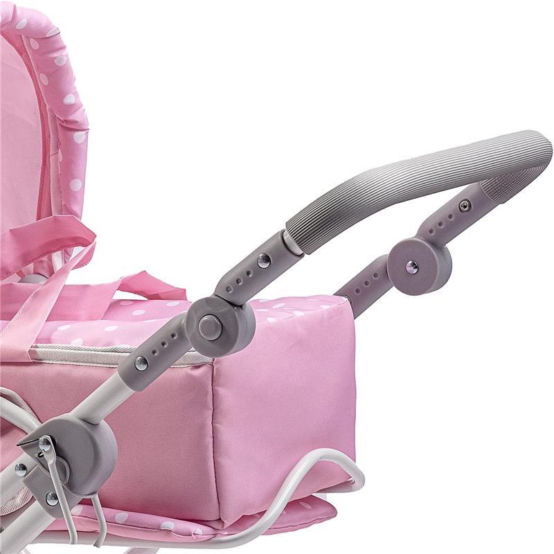 JC Toys - Berenguer Boutique, Deluxe Foldable Baby Doll Stroller with Canopy, Pink Image 3
