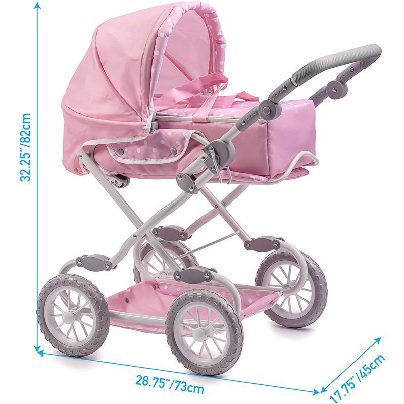 JC Toys - Berenguer Boutique, Deluxe Foldable Baby Doll Stroller with Canopy, Pink Image 4