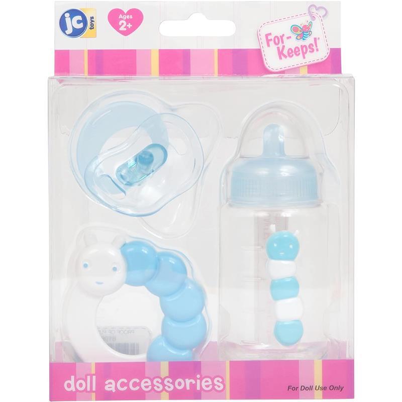 JC Toys - Blue Baby Doll Bottle, Rattle & Pacifier Set, Ages 2+  Image 3