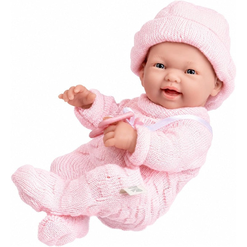 JC Toys Mini La Newborn 9.5 All-Vinyl Baby Doll in Pink Knit Onesies