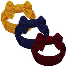 Jlika - Thick Nylon Texture Bow 3 Headbands, Mustard/Navy/Burgundy Image 1