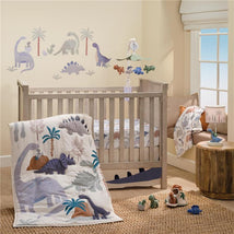 Lambs & Ivy - 3Pk Dino-Might Blue/Gray Dinosaur Nursery Baby Crib Bedding Set Image 1