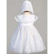 Lito - Baby Girl Embroidered Tulle Dress With Bonnet, White Image 1