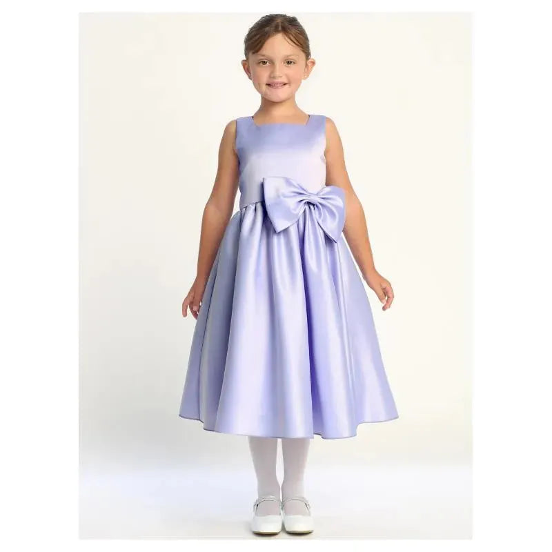 Lito - Girl Satin Dress With A Bow, Lavender 2T Lito - Girl Satin Dress With A Bow, Lavender 2T