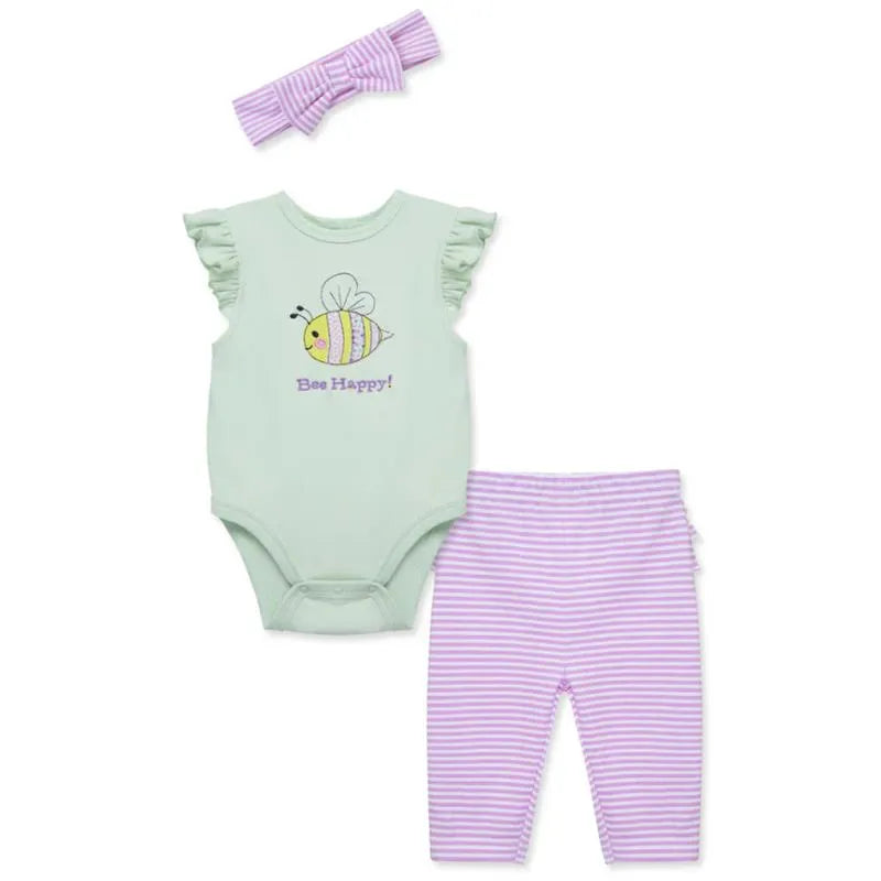 Little Me 3Pk Baby Girl Bee Happy Bodysuit Pant Set
