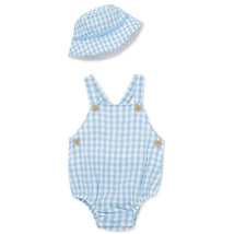 Little Me - Baby Boy Check Sunsuit Hat, Blue Image 1
