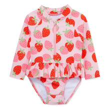 Little Me - Strawberry 1-Piece Rashguard Swimsuit, Rose Image 1