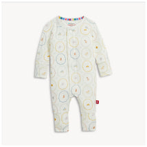 Cream modal convertible coverall featuring playful patterns with animals and toys, designed for infants.