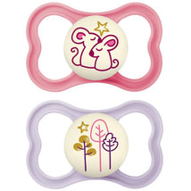 Mam - 2Pk Air Night Baby Pacifiers for Sensitive Skin Girl, Glows in The Dark, 6/16M Image 1
