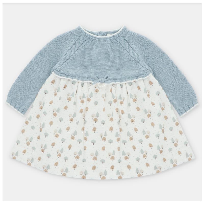 Martin Aranda - Baby Girl Knit/Woven Mix Dress Sheffield Blue Grey 6M Martin Aranda - Baby Girl Knit/Woven Mix Dress Sheffield Blue Grey 6M