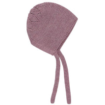 Draylon knit bonnet in Cotswold baby pink with ties, featuring a textured design and soft material for infant comfort.