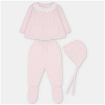 Martin Aranda Top, Leggings With Feet & Bonnet In Sweater Knit Cotton Set Blend, Boal Baby Pink