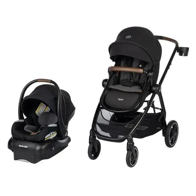 Maxi-Cosi Zelia2 Luxe 5-in-1 Modular Travel System in New Hope Black, featuring a stroller and infant car seat.