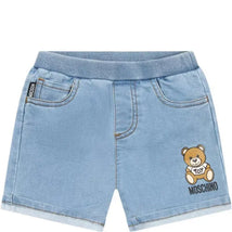 Moschino Baby - Denim Fleece Shorts With Bear Toy, Blue Image 1